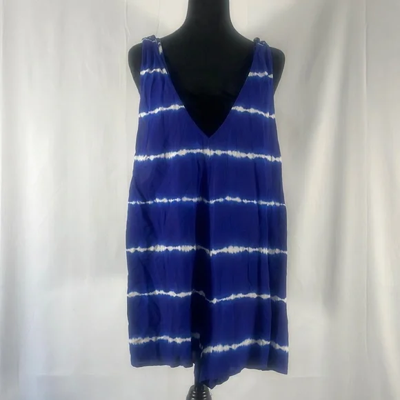 Blue, white Tie died jumper, shorts set onsie, Cover up, V neck,small - Picture 1 of 9